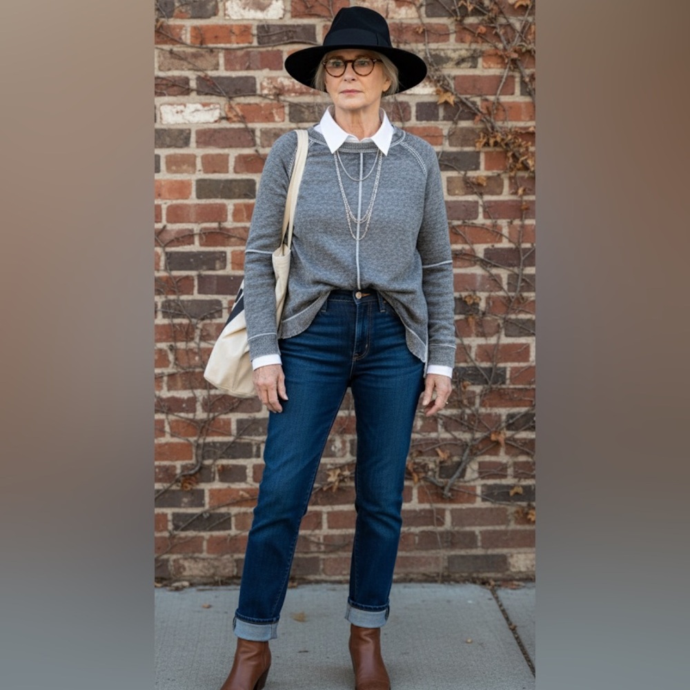 Soft Surroundings Acid Wash  Gray Long Sleeve Sweater